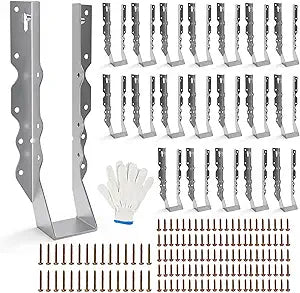 25pcs 2x10 Joist Hangers with Screws, 20-Gauge Galvanizing Face Mount Joist Hanger for Wood Posts, Hurricane Rafter Ties Clips, 2x10 Brackets for Floor Deck and Ceiling Trusses, Lumber Beam Connectors