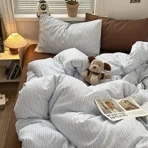 Modern Blue Dorm Striped Duvet Cover Set Twin XL, Soft Brushed Microfiber