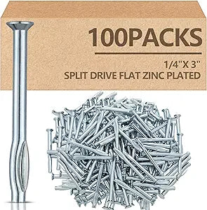 Tandefio 100 Pcs 1/4" x 3" Split Drive Flat Zinc Plated, Hammer in Concrete Nails for Applicable to Concrete and Cement Structures
