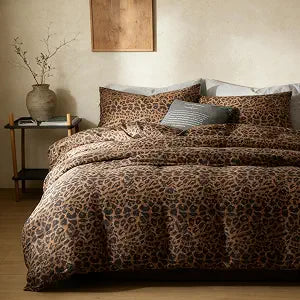 Leopard Comforter Set Queen Size 3 Pieces Black Brown Animal Cheetah Print Bedding Set for All Seasons Farmhouse Leopard Pattern Soft Lightweight Comforter with 2 Pillowcases