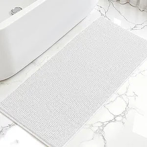 SUBRTEX Bathroom Rugs, 24" x 55" Chenille Bath Rug Soft Short Plush Bath Mat Soft Shower Mat Water Absorbent Shower Mat Quick Dry Machine Washable, White