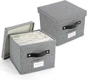 Greeting Card Organizer with dividers - Storage Box with lid Holds 150+ Cards - Assortment Box for Greeting Cards,Recipes, Photos, Envelopes, Keepsake - 9 x 9 x 7 Inches (Gray, 2 pcs)