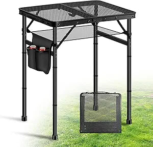 Ciavca Upgraded Folding Grill Table - Metal Portable Camping Table, 3 Height Adjustable Max 28", Lightweight Foldable for Outside BBQ 24"x15.8"