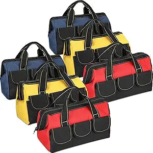 Silkfly 6 Pcs Tool Bag for Men Women Heavy Duty Tool Tote with Waterproof Hard Bottom Multi Pockets Large Mouth Organizer for Various Worker Electrician Carpenter Mechanic(13 Inch,Blue Red Yellow)