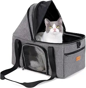 BurgeonNest Top-Expandable Large Cat Carrier, Soft Sided Cat Bag Carrier for Medium Large Pet Up to 15 lbs, Upgraded Small Dog Car Seat, Puppy Travel Bag with Semi-Open Canopy