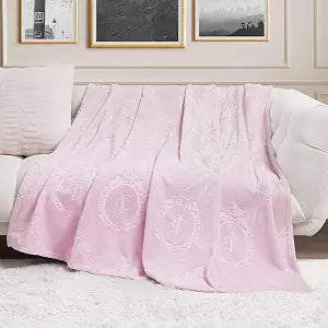 Juicy Couture 60" x 90" Oversized Embossed Plush Throw Blanket, Vintage Juicy Pink Designer Bed Blanket