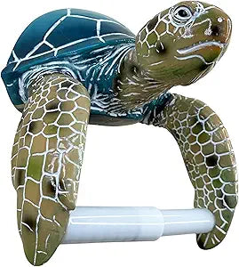 Sea Turtle Wall Mount Toilet Paper Roll Holder Premium Bright Glossy Colorful Finsh - Nautical Coastal Bathroom Decor
