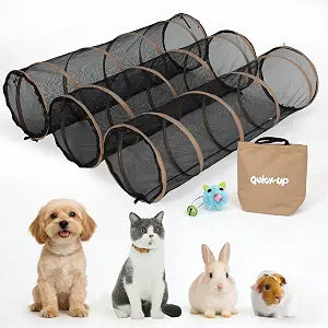 Cat Play Tunnel-3 Packs for Indoor and Outdoor,Pet Tunnel,Cat Enclosure, Easy to Connect with Two Zipper Doors,Product Size 59'' x 18'',Tan Trim (3 Tunnels)