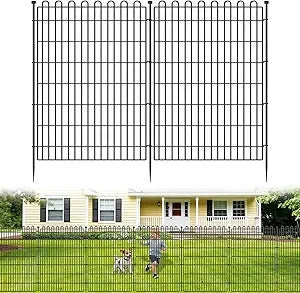 10 Panels No Dig Decorative Garden Fence for Yard, 48 in(H) X 26.25 ft(L) Animal Barrier Fencing for Outdoor Dog, Metal Portable Garden Fences for Borders, Pets, Landscape, Temporary Fence
