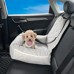 Dog Car Seat for Small and Medium Dogs, Booster Seat Sofa Pet Bed, Portable Car Travel Carrier Bed (Grey Stripes,Standard Filling)