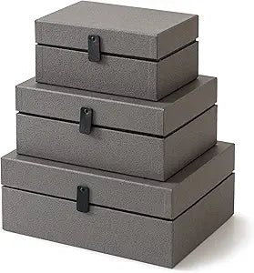 Soul & Lane Decorative Cardboard Boxes with Lids - Set of 3, Keepsake Boxes for Memories, Stackable Photo Storage Organizer, Decorative Storage for Home Decor and Shelves, Graphite Grey