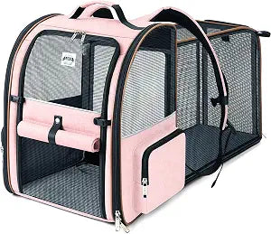 Large Cat Backpack Carrier Expandable Foldable Pet Carrier Backpack for Small Dogs Puppy Medium Cats Fit Up to 18 Lbs for Travel, Hiking,Pink