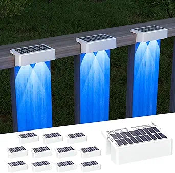 VOLISUN Solar Deck Lights 12 Pack, Warm White, Cool White and RGB Color Glow LED Large Size Lamp, IP65 Waterproof Solar Fence Lights Outdoor for Step, Patio, Fence, Railing, Wall, Stairs