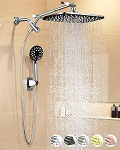 Veken 11.8" Rain Shower Head with Handheld, High Pressure Handheld Shower with Multi Spray Modes, Rainfall Combo with 15" Metal Extension Arm, Detachable Dual Shower, Bathroom Decor, Chrome Silver