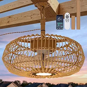 Gazebo Fan: Waterproof Outdoor Ceiling Fan with Lights for Patios, Remote, APP, 3CCT 6-Speeds, Plug in Boho Hanging Fan for Porch Pergola