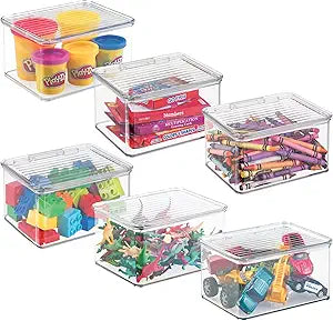 iDesign Plastic Stackable Hinged-Lid Pantry or Kitchen Storage Box - Set of 6 - Clear