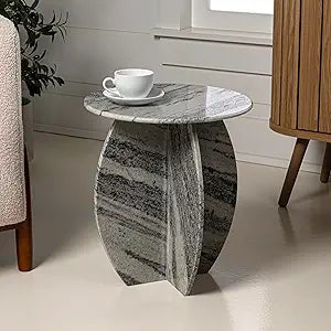 JONATHAN Y Venus Modern 17.5" Round Solid Marble End Table with Sculptural Cross Base, Natural Stone Accent Side Table for Living Room, No Assembly Required, Gray/Black MTB1105A
