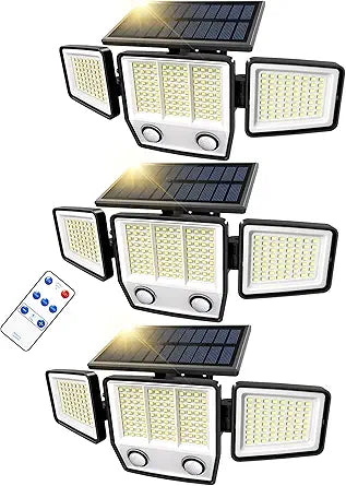 Solar Motion Sensor Outdoor Lights Waterproof - 3000LM 3 Modes Security Lights Outdoor 270 Illumination IP65 LED Solar Flood Wall Light for Garden Yard Patio Pathway (With Remote Control, 3)