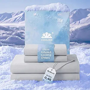 Bedsure Cooling Sheets for Hot Sleepers, Silver Infused Bed Sheets, Q-Max>0.46, Luxury Soft & Silky Smooth Queen Sheet Set, Deep Pocket Up to 16 Inches, 4 Pieces, Light Grey