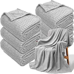 6 Pack Fuzzy Throw Blanket, 50 * 60 Inch 3D Ribbed Jacquard Fleece Blanket, Flanne Ripple Pattern Throw Blankets for Wedding, Soft Room, Gift(Gray)