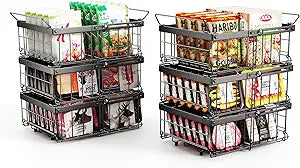 Deep freezer organizer bins-Fit 10 to 20 Cu.FT6 Pcs stackable wire baskets for freezerVegetable Fruit Basketkitchen countertop organizerpantry organizers and storageExpandable length 11.42-17.91"