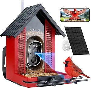 Smart Bird Feeder with Camera 2.5K HD, BOLITE Bird House for Outdoors, AI Auto-Capture & Motion Detection, Weatherproof Camera, Solar Powered, Ideal Gift for Men Women Mom Dad & Bird Lovers, Red