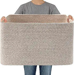 JMvicyroam Woven Blanket Basket,96L Large Storage Bin for Blankets Toys Clothes,Decorative Rope Basket for Living Room Bedroom with Handles, Oatmeal