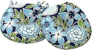 Outdoor Round Bistro Seat Cushions, Water Repellent Furniture Chair Pads Set of 2, Round Pillow for Decoration Home and Garden, 15x15x4, Azure Bloom