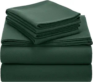 California Design Den Flannel Queen Size Sheets Set - Made in Portugal 100% Cotton, Triple-Brushed, Thick, Velvet Soft 4-Piece Extra Deep Pocket Queen Sheet Set - Dark Green