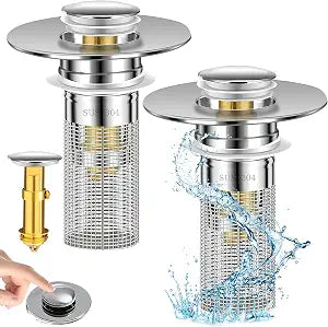 2 Pack Bathroom Sink Stopper for US Stainless Steel Floor Drain Filter Universal Drain Filter with Hair Strainer, Bathroom Sink.