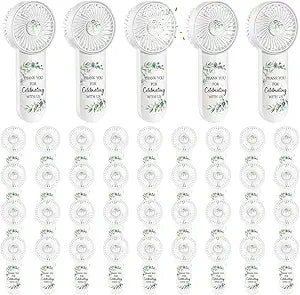 CroBlissful 36 Pcs Mini Wedding Fan for Guests Bulk Battery Operated Handheld Fan Greenery Thank You for Celebrating with Us Wedding Favors for Guests Summer Outdoor Baby Shower Souvenirs Gifts