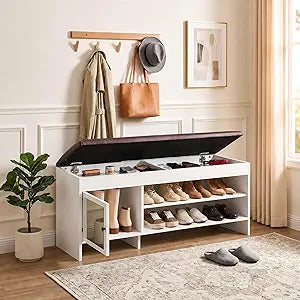 Shoe Bench with Storage - Lift Top Entryway Bench with Hidden Storage, Bench with Adjustable Shelves and Cushioned Seat, Wood Storage Bench for Entryway Mudroom, Bedroom End of Bed, Hallway,40.5in