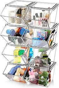 Yerliker 8 Pcs Clear Plastic Storage Bins with Lids Large Stackable Pantry Storage Organizer Bins Kitchen Organization Cabinet Organizers Ideal Containers for Fridge Kitchen abinets Bathroom