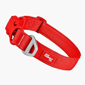 Dog Friendly Co. Essentials Dog Collar - Adjustable Lightweight with Soft Interior Lining, Reflective Stitching, Quick-Release Buckle Collar for Dogs - Daily Walk Pet Neckwear - Red, S-M