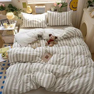 Brown Striped Duvet Cover Queen Boho Pattern Queen Size Comforter Cover Lightweight Stripe Dorm Room Farmhouse Duvet Cover Set with Pillowcase Teen Boy Bedding Washed Microfiber Duvet Protector