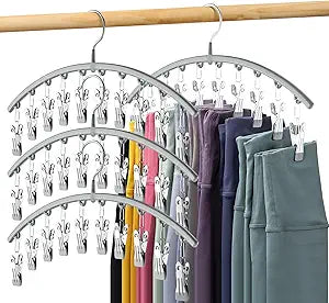 Volnamal Legging Organizer for Closet, Metal Yoga Pants Hanger w/Rubber Coated 4 Pack w/10 Clips Hold 40 Leggings, Hangers Space Saving Hanging for Closet Organizers and Storage-Gray