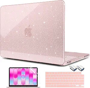MEEgoodo Glitter Case for MacBook Neo 13 inch 2026 Release(Fit Model A3404), Laptop Hard Shell Cases with Keyboard Skin & Screen Protector & 2 USB-C adapters, Glitter Blush Pink