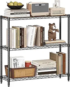 Homeiju 3-Tier Storage Rack, 29.8" Wide Heavy Duty Metal Shelving Unit, Top Tier with Removable Wood Board, 200 lbs Capacity per Shelf, for Pantry, Bathroom, Garage, Entryway, Plant Stand
