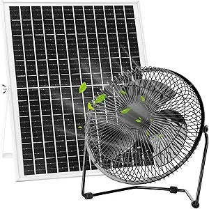 8" Solar Floor Fan for Home Outdoor Chicken Coop Greenhouse Dog House Summer Air Circulation Cooling, 25W Solar Powered with 2000 RPM High Speed