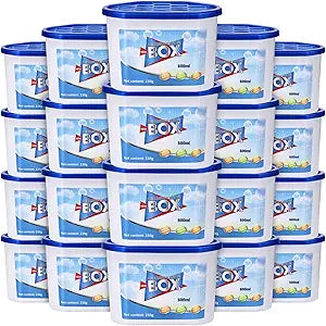 LemonRoad 20 Pack Moisture Absorbers 20 oz 600 ml Calcium Chloride Dehumidifier Humidity Absorber Buckets for Boats Closet Bathroom Rv Car Kitchen Basement Odor Remover, 4.1 x 6.1 x 3.3 Inch