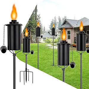 KintKita Garden Torches for Outside 6 PackUpgraded 62 Inch Metal Citronella Torches Outdoor with 4-Prong Grounded Stake, 16 oz Outdoor Torches for Yard Garden Dcor,Party Patio Pathway