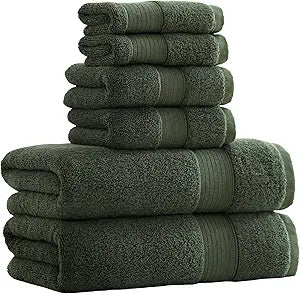 27x55 Bath Towels Set 100 Percent Cotton 650GSM Luxury Super Soft Absorbent Bathroom Towels (Olive Green, Pack of 6)