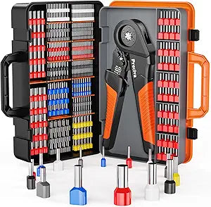 Preciva Ferrule Crimping Tool Kit - AWG 28-5 (0.08-16mm) Hexagonal Ferrule Crimper with 950Pcs Single and 350Pcs Twin Ferrules Connectors, Self-Adjustable Ratchet Ferrule Terminals Crimping Tool