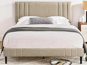 Decoro Chicago Modern Tufted Upholstered Platform Full Size Bed Frame, Linen