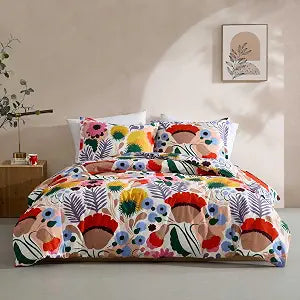 Marimekko - Full/Queen Duvet Cover Set, Cotton Percale Reversible Bedding with Matching Shams, Floral Home Decor (Ojakellukka Multicolor, Full/Queen)