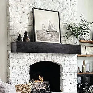 Fireplace Mantel Shelf, 48├8├5 Inch Wooden Floating Shelf for Over Fireplace, Handcrafted Wood Mantels, Wall-Mounted Mantel Shelves, Rustic Floating Mantels Shelves for Living Room, Black