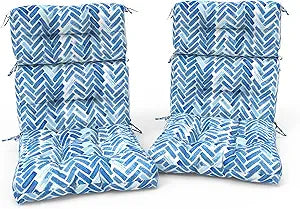 Outdoor High Back Patio Chair Cushions, Tufted Rocking Chair Cushions, Adirondack Cushions for Garden Porch Home Office Chair Use, 44 x 22 x 4, 2 Pack, Blue Bricks