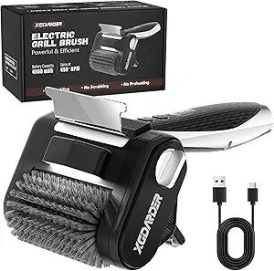 Electric Grill Brush for Outdoor Grill, Rechargeable BBQ Grill Cleaner Stainless Steel Brush with 450RPM Stainless Roller,LED Light, Scraper,Grilling Gifts for Men/Dad