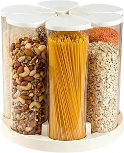 6 Grids Rotating Cereal Dispenser Countertop, 15 lbs Rice Dispenser
