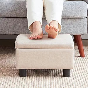Small Foot Stool Under Desk Foot Stools Ottoman Footstool Foot Stools Small Footstools Foot Stool for Living Room Foot Rest 15" W x 12" D x 9.5" H Linen Beige